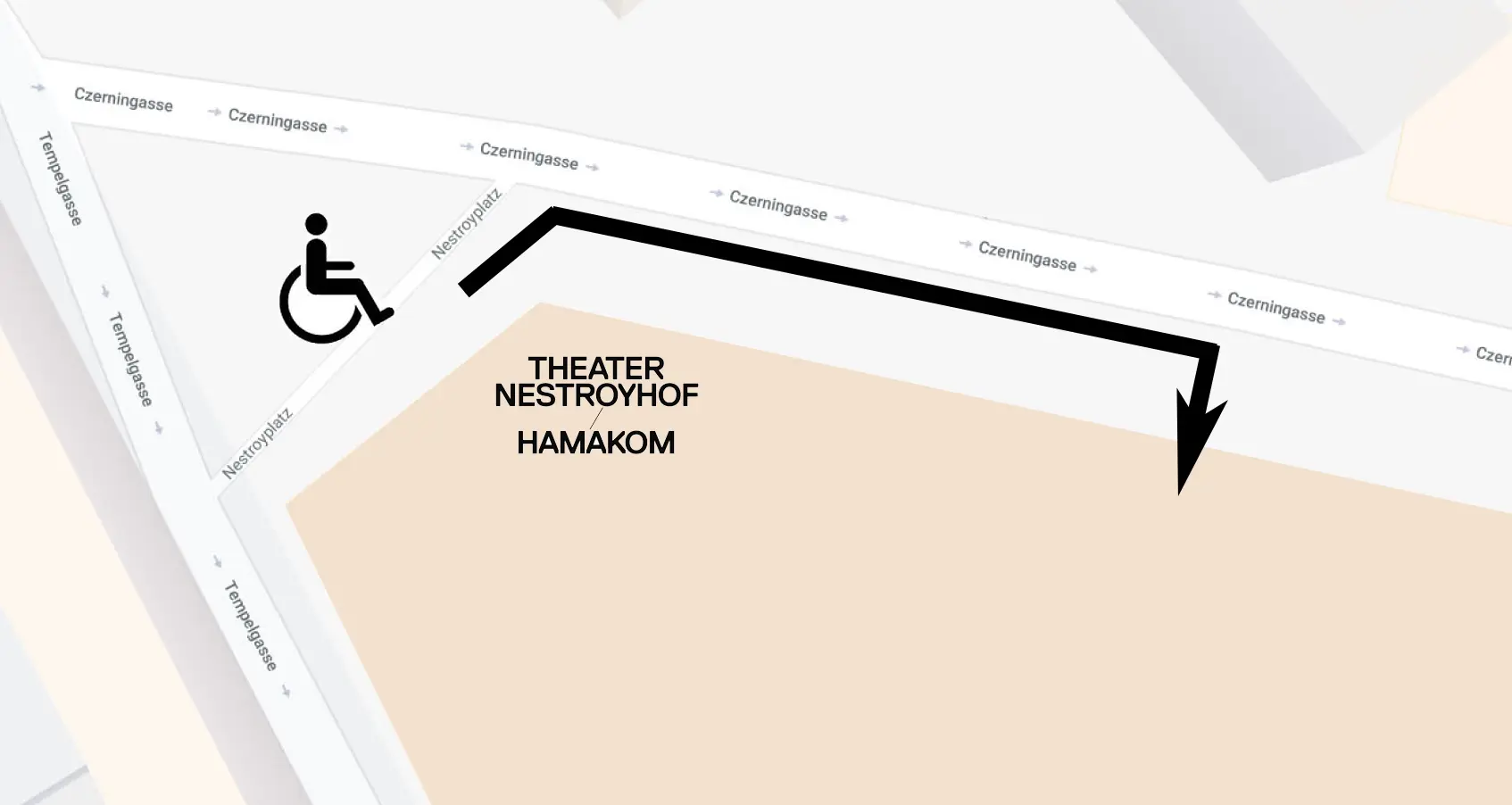Barrierefreier Eingang zum Theater Nestroyhof Hamakom